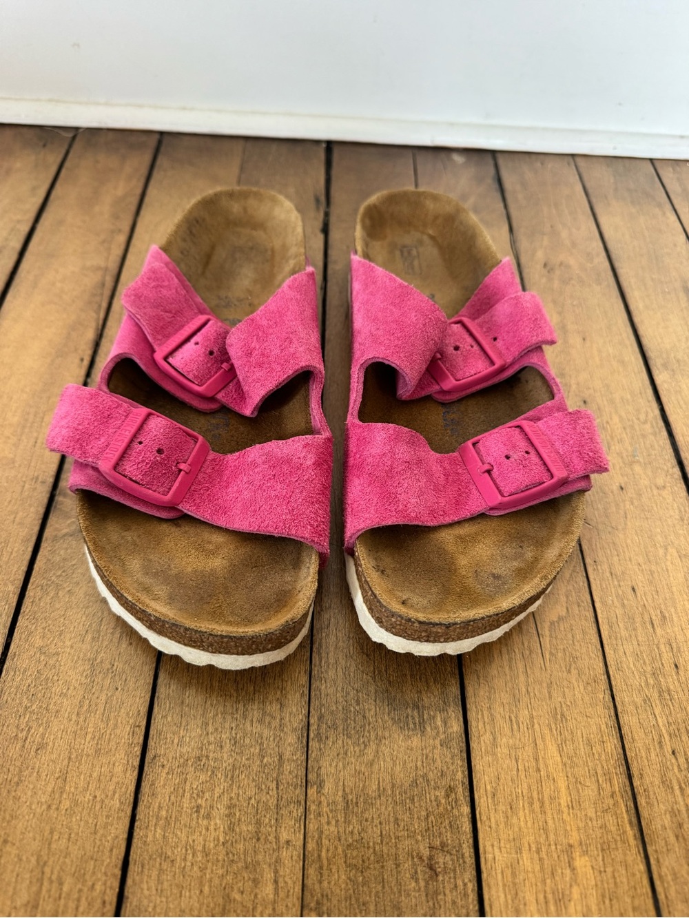 Birkenstock Arizona Pink Fuchsia Tulip Suede Soft Foot Bed Sandals 39 / 8.5 - Picture 3 of 11